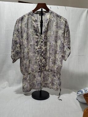 Apt 9 Lavender and Cream Floral Ruffle Button-Front Blouse